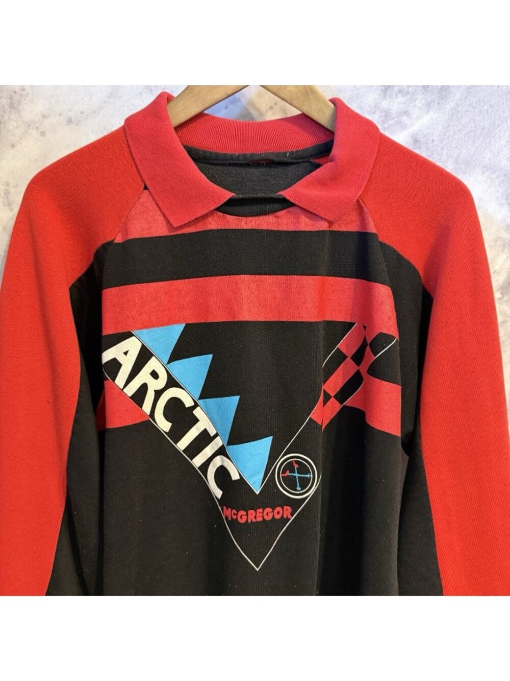 Vintage Arctic Mcgregor Sweater Red Black Collared 80s Size Medium M